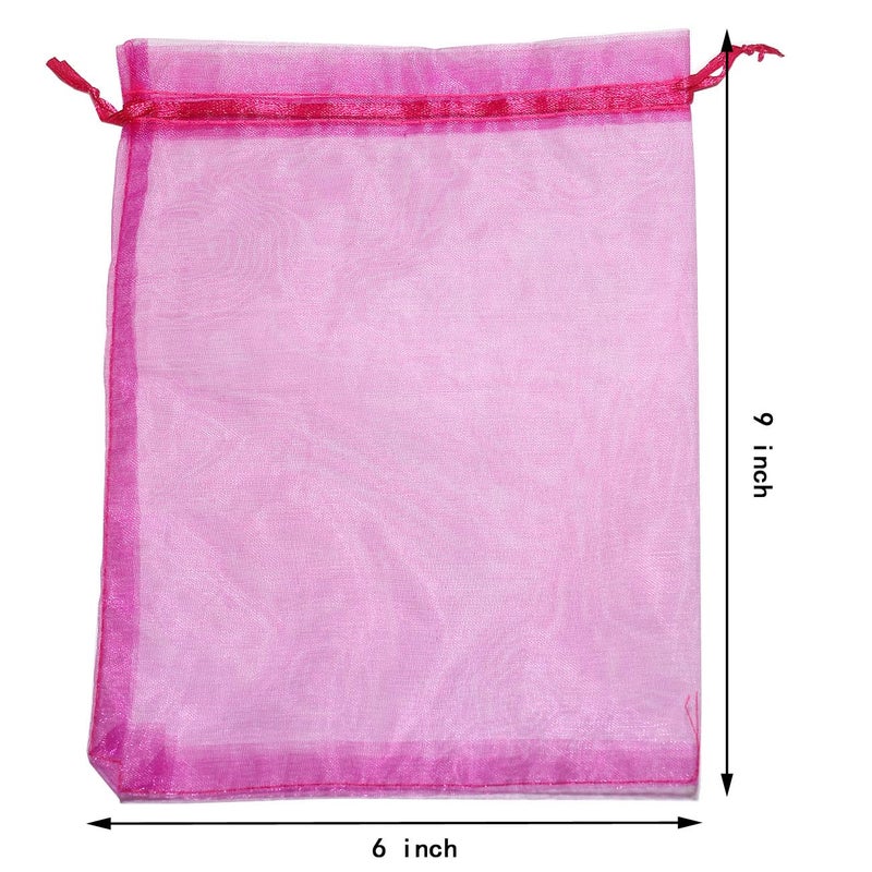 SUNGULF 100pcs Organza Pouch Bag Drawstring 6"x9" 16x22cm Strong Gift Candy Bag Jewelry Party Wedding Favor (Hot Pink) - Image 3